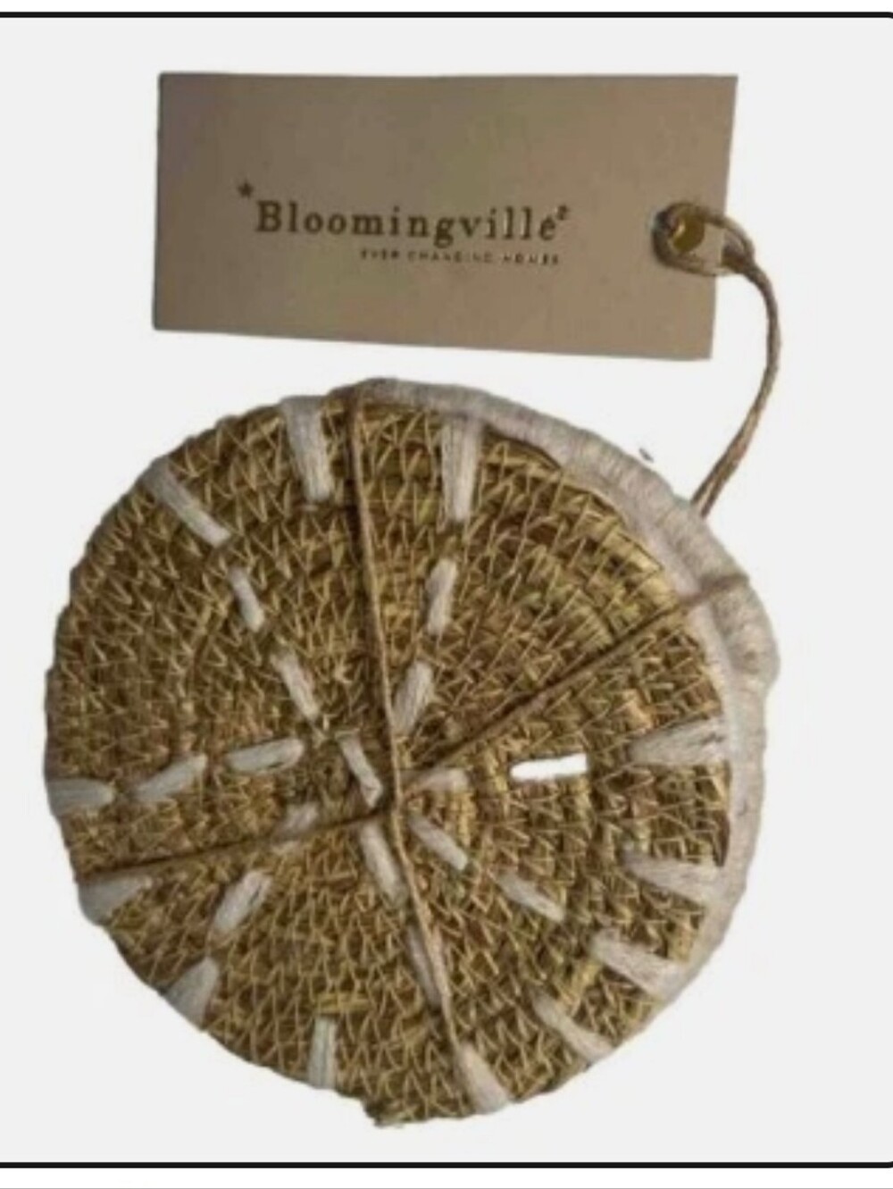 Bloomingville Seagrass Woven  Coaster Set Of 4- Natural & White